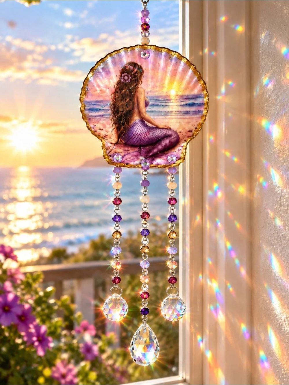 Purple Mermaid Dreams Hanging Crystal Sun Catcher